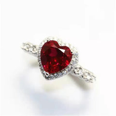 Radiant Love: Red Heart Zirconia Necklace, Earring, and Ring Set - Valentine's Gift