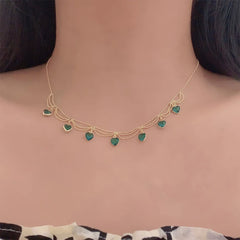 YOUNGX Vintage Emerald Zircon Heart Necklace: Luxury Layered, Real Gold Plated with Red and Green Crystal Choker