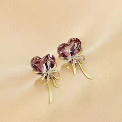 Versatile Elegance: Purple Crystal Love Earrings for Women, Bow-Styled Versatile Studs