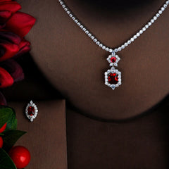 Chic Elegance: Fashionable Charm Red Luxury Cubic Crystal Jewelry Set