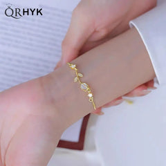 Korean Light Luxury Tulip Flower Bracelet: Shiny Zircon Opal Beaded Adjustable Charm Bracelet for Women