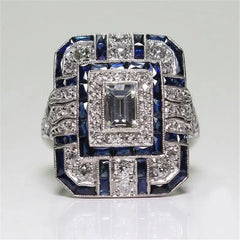 HOYON s925 Sterling Silver Color Square Female Ring: Couple Ring with Natural Zircon Crystal Sapphire