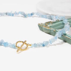 Bohemian Aquamarine Healing Necklace: Natural Stone Chips Choker