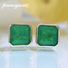 PANSYSEN Vintage 925 Sterling Silver Square 3CT Emerald Gemstone Ear Stud Earrings Anniversary Cocktail Fine Jewelry Wholesale