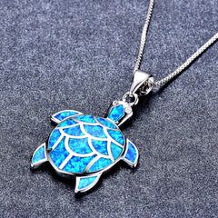 Bohemia Blue Imitation Opal Starfish Pendant Necklace: Charming Crystal Animal Turtle Necklace for Women