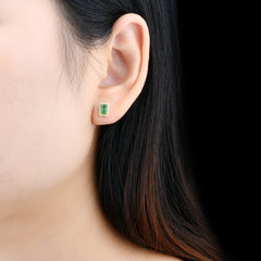 Genuine Elegance: Natural Emerald Sterling Silver Stud Earrings, 2.7 Carats, Yellow Gold Plated