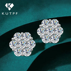 5mm Flower Shape All Moissanite Stud Earrings with Certificates 925 Sterling Silver D Color Diamond Studs for Women Fine Jewelry