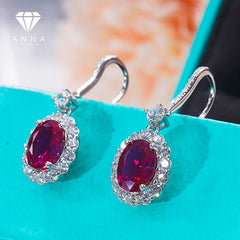 Luxury Natural Ruby Diamond Earrings For Women: 925 Sterling Silver Platinum Plated Fine Jewelry