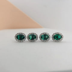 (2Ct Total)1.0Ct each Oval Cut Lab Emerald Stud Earrings 18K White Gold AU750 Stud Earring Female Jewelry E073