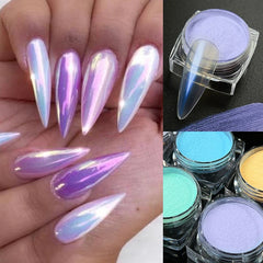 Aurora Pink Glitter Mirror Nail Powder - Metallic Chrome Dust for Nail Art