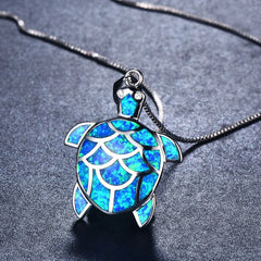 Bohemia Blue Imitation Opal Starfish Pendant Necklace: Charming Crystal Animal Turtle Necklace for Women