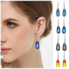 Women Aquamarine Crystal Silver Teardrop Hook Dangle Earrings Jewelry Party Gift