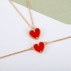 Europe's Top Jewelry: Rose Gold Red Chalcedony Heart-Shaped Necklace and Bracelet Set