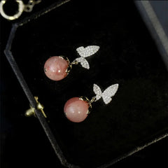 Fluttering Beauty: Pink Opal Butterfly Dangle Earrings for Women, Perfect for Valentine's Day