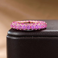 Real 925 Sterling Silver Eternity Ring with Ruby and Moissanite Diamonds