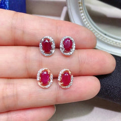 100% Real Ruby Stud Earrings Total 1ct 4mm*6mm Myanmar Ruby Earrings Prevent Allergy 18K Gold Plating Earrings for Daily Wear