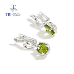 Elegant Drops: TBJ Natural Peridot 7x9mm Oval Gemstone Silver Clasp Earrings for Women