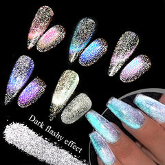 Reflective Magnetic Chameleon Nail Powder - Black Blue Chrome Glitter Pigment