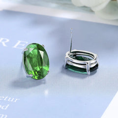 yichong Oval Genuine Natural Green Emerald Peridot 925 silver needle Studs for Women Fashion Statement Gemstone Earrings