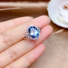 Real 14K White Gold Natural Sapphire Ring for Women: Anillos De Bizuteria, Anillos Mujer Gemstone