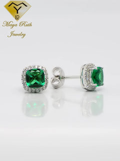 Sophisticated Simplicity: Emerald Square Stud Earrings in Real 925 Sterling Silver