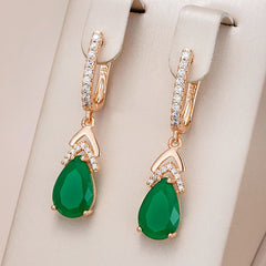 Wbmqda Luxury Elegant Emerald Drop Earrings For Women 585 Rose Gold Color Retro Green Natural Zircon Wedding Party Fine Jewelry