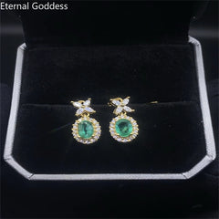 Gorgeous 2024 Collection: Natural Emerald Women's Wedding Gemstone Earrings Adorned with Mosang Diamonds