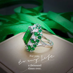 Luxury 100% 18 K White Gold Rings for Women Created Natural Emerald Gemstone Diamond Wedding Engagement Ring Fine Jewelry Gold