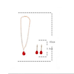 Shimmering Elegance: Luxury Red Water Drop Cubic Zirconia Necklace and Earring Set