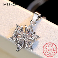 Moissanite Snowflake Pendant Necklace with Lab Diamonds, 925 Sterling Silver for Women