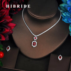 Chic Elegance: Fashionable Charm Red Luxury Cubic Crystal Jewelry Set