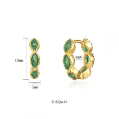 JINFU Emerald CZ Zircon Clip Drop Hoop Earrings For Women Fashion Gold Plated Piercing Famale Earring Set 2023 Jewelry Wholesale