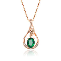 Solid 14K Rose Gold 45cm Necklace Origin Emerald Pendant Jewelry  Women Fine Collares Mujer Rose Gold Emerald Gemstone Pendant