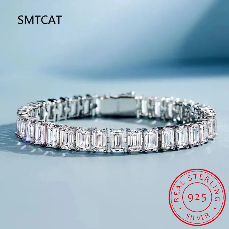 Emerald Cut High Carbon Diamond Bracelets: 100% 925 Sterling Silver