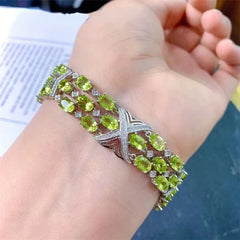 Versatile Luxury: Natural Peridot 925 Silver Ladies Bracelet - Simple, Fashionable Design