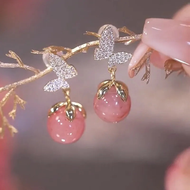 Fluttering Beauty: Pink Opal Butterfly Dangle Earrings for Women, Perfect for Valentine's Day