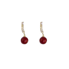 Radiant Romance: Red Pearl Dangle Earrings with Gold-Plated Zircon Accents, an Ideal Valentine's Day Gift