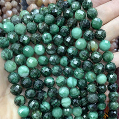 6/8/10MM Natural Stone Faceted Emerald Green Round Gemstone Spacer Beads For Jewelry Making DIY Bracelet Necklace 7.5''inches