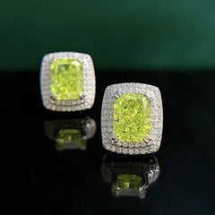 Spring Qiaoer Luxury 925 Sterling Silver Crushed Ice Cut Peridot Gemstone Stud Earrings