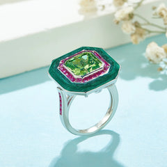 FFGem Trendsetter: 925 Silver Ring and Pendant with Peridot - Mix Color, Invisible Design