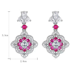 Wong Rain 100% 925 Sterling Silver 5MM Round Cut Lab Sapphire Ruby High Carbon Diamond Gemstone Drop Earrings Party Fine Jewelry