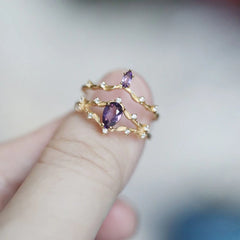 Vintage Court Style Amethyst Romantic Silver Set Diamond Stacked Ladies Ring Opening Adjustable Sweet Luxury Jewelry