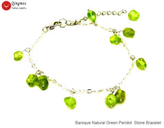 Qingmos Fashion Natural Stone Bracelet for Women with Baroque 8-10mm Genuine Green Peridot Pendant Bracelet Jewelry 7-9''