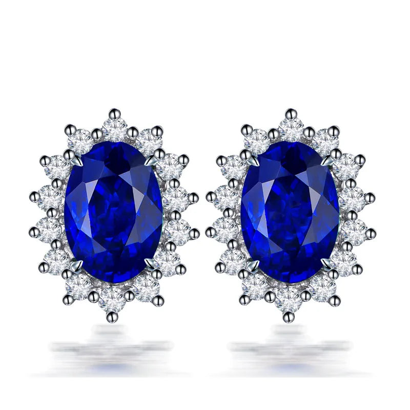 European and American Retro French Geometric Synthetic Sapphire Earrings for Women