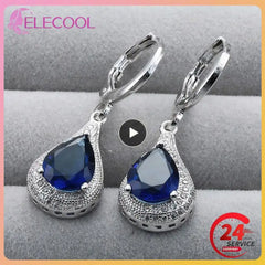 Simple Atmosphere Oval Water Drop Crystal Sapphire Earrings: Delicate Jewelry and Accessories, Radiating Temperament