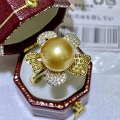 Stunning 10-11mm South Sea Round Gold Pearl Ring in 925s