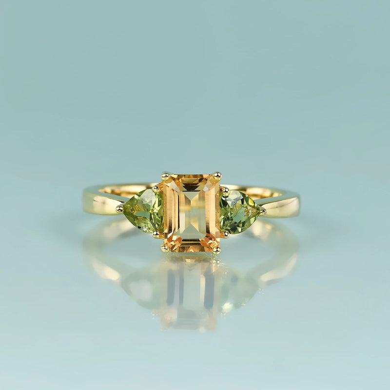 GEM'S BEAUTY 14K Gold Filled 925 Silver Natural Citrine Rings Delicate For Women Petite Three-Stone Heart Peridot Rings DIY