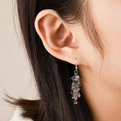 Crystal Harmony: Reiki-Infused Amethyst and Aquamarine Drop Earrings with Natural Stone Chips