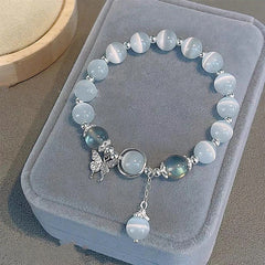 New Moonlight Crystal Bracelet for Women: Opal, Aquamarine, Light Luxury Leaf Design, Elastic Band