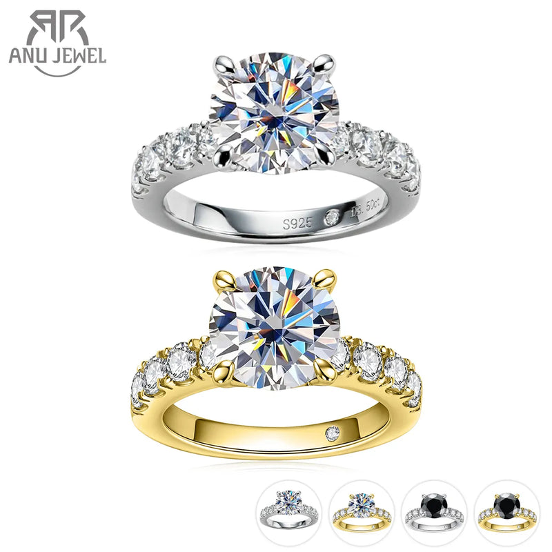 AnuJewel 4.3cttw D Color Moissanite Engagement Rings 925 Sterling Silver 18k Gold Plated Lab Created Diamond Wedding Band Rings